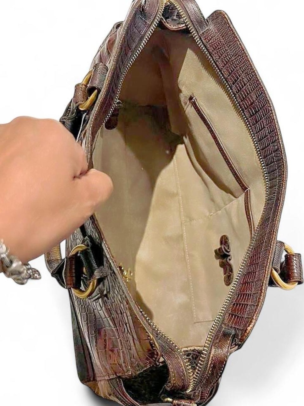 Brahmin Croc-Embossed Leather Satchel - Brown - Picture 8 of 16
